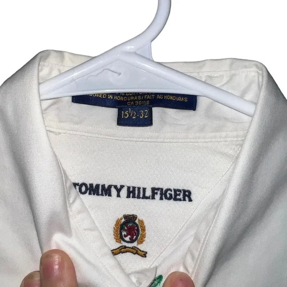 Tommy Hilfiger Shirt Men's 15.5-32 White Button Up Embroidered Logo Long Sleeve - Picture 4 of 5